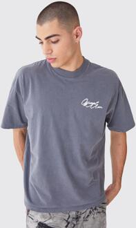 Oversized Dik Overdye Man T-Shirt Met Print, Dark Grey - L