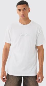 Oversized Distressed Embroidered T-Shirt, White - M
