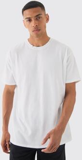 Oversized Distressed T-Shirt, White - S