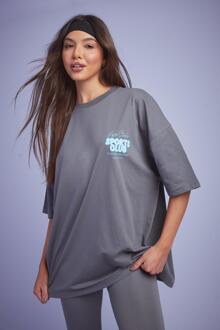 Oversized Dsgn Studio Sport Bubbel T-Shirt Met Tekst, Charcoal