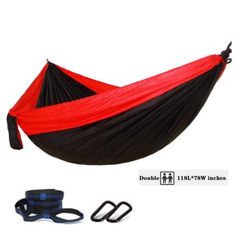 Oversized Dubbele Camping Hangmat, Draagbare Boom Bandjes Hangmat, 210T Nylon Reizen Hangmat, Lichtgewicht Parachute Hangmatten rood en zwart
