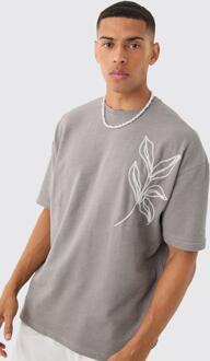 Oversized Embroidered Slub T-Shirt, Charcoal - M