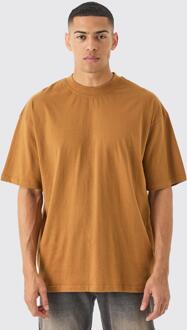 Oversized Extended Neck Basic T-Shirt, Tobacco - S