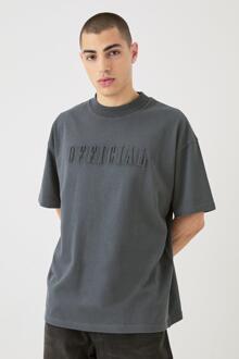 Oversized Extended Neck Official Embossed T-Shirt, Dark Grey - L