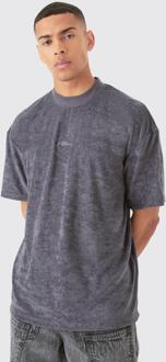 Oversized Extended Neck Towelling Man Signature T-Shirt, Charcoal