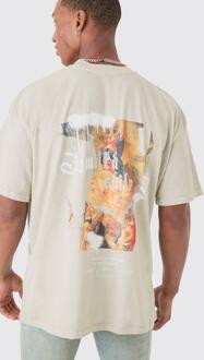 Oversized Extended Neck Wash Renaissance Print T-Shirt, Sand - XS