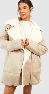 Oversized Faux Fur Aviator Jacket, Cream - S