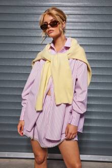 Oversized Fijn Gestreept Overhemd, Pink - 36