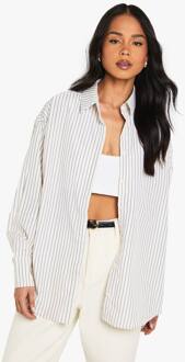 Oversized Fijn Gestreept Overhemd, Stone - 34