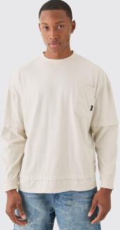 Oversized Gebleekt Dik T-Shirt Met Neplaag, Light Grey