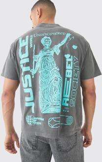 Oversized Gebleekt Justice T-Shirt Met Print, Charcoal