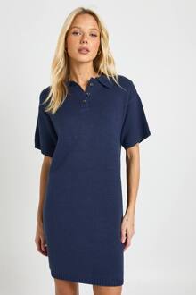 Oversized Gebreide Jurk Met Kraag En Knoopjes, Navy - L