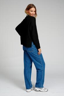 Oversized Gebreide Polo-Neck Trui - Zwart - S