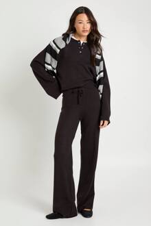 Oversized Gebreide Trui Met Hoge Kraag En Knoopsluiting En Rechte Pijpenbroek Set, Black - L