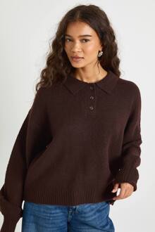 Oversized Gebreide Trui Met Kraag En Knoopsluiting, Chocolate