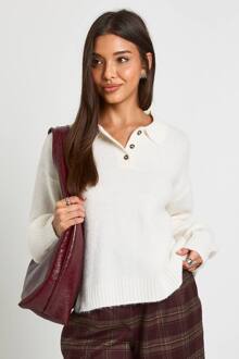 Oversized Gebreide Trui Met Kraag En Knopen, Cream