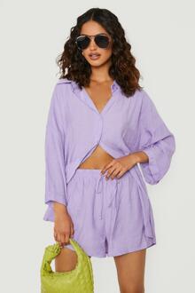 Oversized Gekreukeld Overhemd Met Textuur En Shorts Set, Lilac - 36