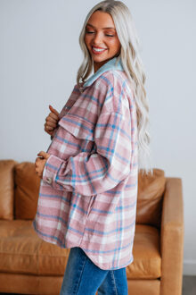 OverSized Geruite Flanellen Shirt - maat S Koraal