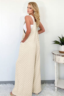 Oversized Geruite Jumpsuit Ivoor