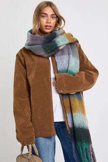 Oversized Geruite Sjaal Met Pluizige Kwastjes, Multi - ONE SIZE