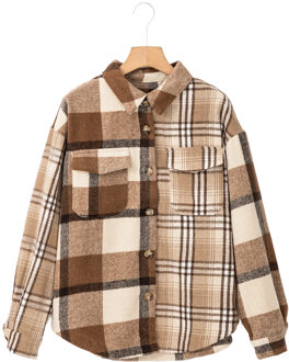 Oversized Geruite Wolmix Shirt - maat S Bruin