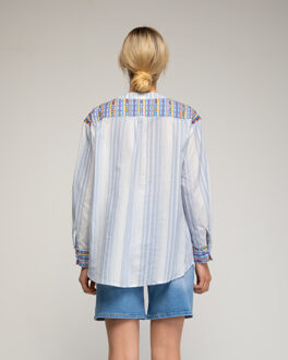 Oversized gestreepte blouse met mao halslijn Blauw - L