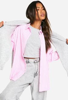 Oversized Getextureerd Gestreept Overhemd, Light Pink - 34