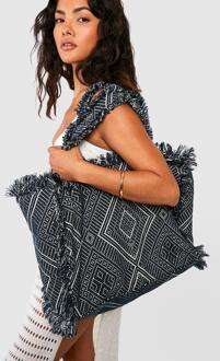 Oversized Geweven Strand Tote Bag, Black - ONE SIZE