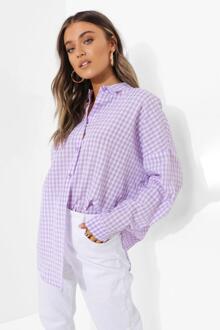 Oversized Gingham Blouse, Lilac - 34