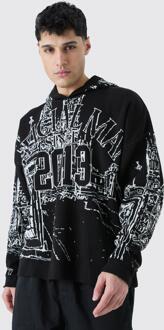 Oversized Hoodie Met Print, Black