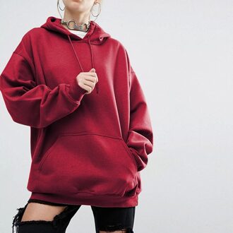 Oversized Hoodies Vrouwen Capuchon Katoenen Dikker Warme Losse Hoodie Vrouwen Sweatshirts Lady Plus Size Streetwear rood / S