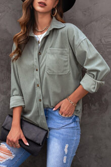 Oversized Katoenen Overhemd Model Corduroy - maat Salie Groen