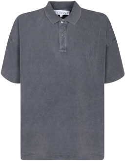 Oversized Katoenen Polo Shirt met Geborduurd Logo JW Anderson , Gray , Heren - Xl,L,M,S