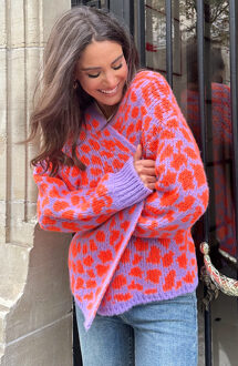 Oversized Knitted Leopard Vest Lila Oranje