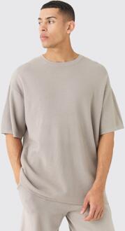 Oversized Knitted T-Shirt, Light Grey - XS
