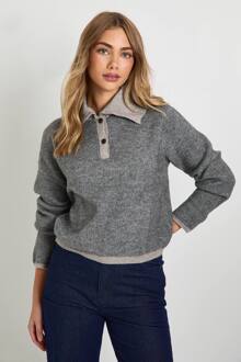 Oversized Kraag, Met Knoopsluiting Gebreide Trui, Grey - S