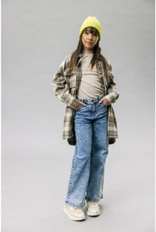 Oversized lange blouse ruit voor meisjes in de kleur - maat 176 Beige