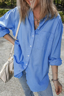 Oversized Lange Mouwen Geknoopte Shirt - maat XL Blauw
