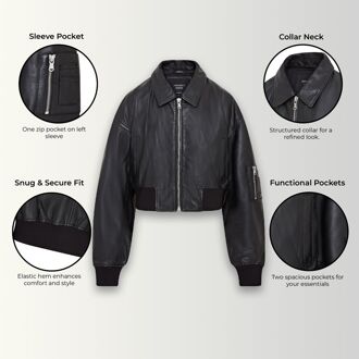 Oversized lederen MA-1 bomberjack voor dames Zwart - EU 38 / UK 10