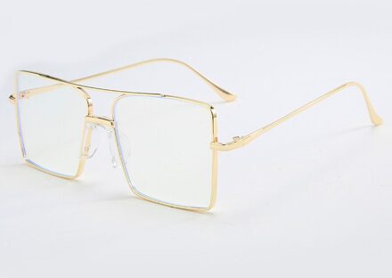 Oversized Lichtmetalen Cat Eye Optische Brillen Frame Vintage Rechthoek Bril Vrouwen Mannen Brilmontuur Unisex Anti Blauw Licht gouden