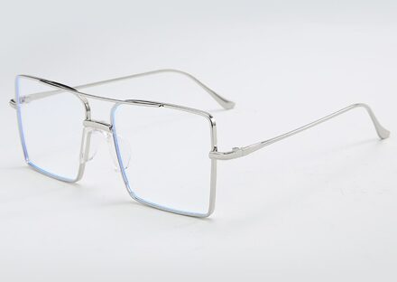 Oversized Lichtmetalen Cat Eye Optische Brillen Frame Vintage Rechthoek Bril Vrouwen Mannen Brilmontuur Unisex Anti Blauw Licht Sliver