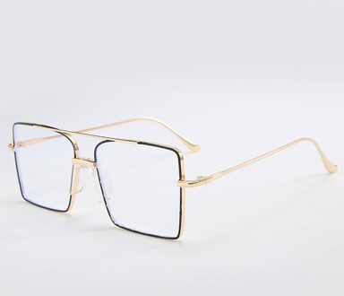 Oversized Lichtmetalen Cat Eye Optische Brillen Frame Vintage Rechthoek Bril Vrouwen Mannen Brilmontuur Unisex Anti Blauw Licht zwart gouden