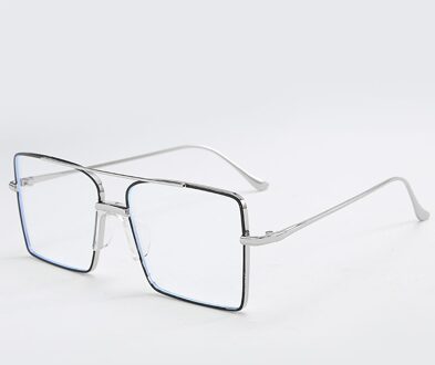Oversized Lichtmetalen Cat Eye Optische Brillen Frame Vintage Rechthoek Bril Vrouwen Mannen Brilmontuur Unisex Anti Blauw Licht zwart Sliver