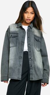 Oversized Longline Denim Overhemd, Grey - 38