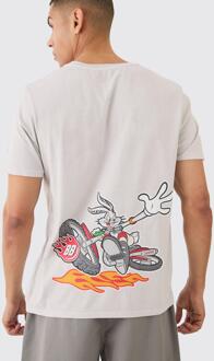 Oversized Looney Tunes Bugs Bunny Wash License T-Shirt, Stone - M