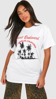 Oversized Los Angeles Printed Cotton Tee, White