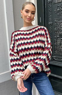 Oversized Lurex Trui Burgundy Beige Multi