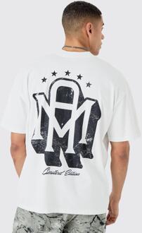 Oversized Man T-Shirt Met Print, White - L