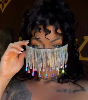 Oversized mask maskmask Sunglasses Women Luxury Fashion Tassel Crystal Diamond Sunglasses Mask Steampunk Eye Protection Glasses