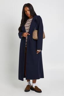 Oversized Maxi Jas In Wollen Look, Navy - 36